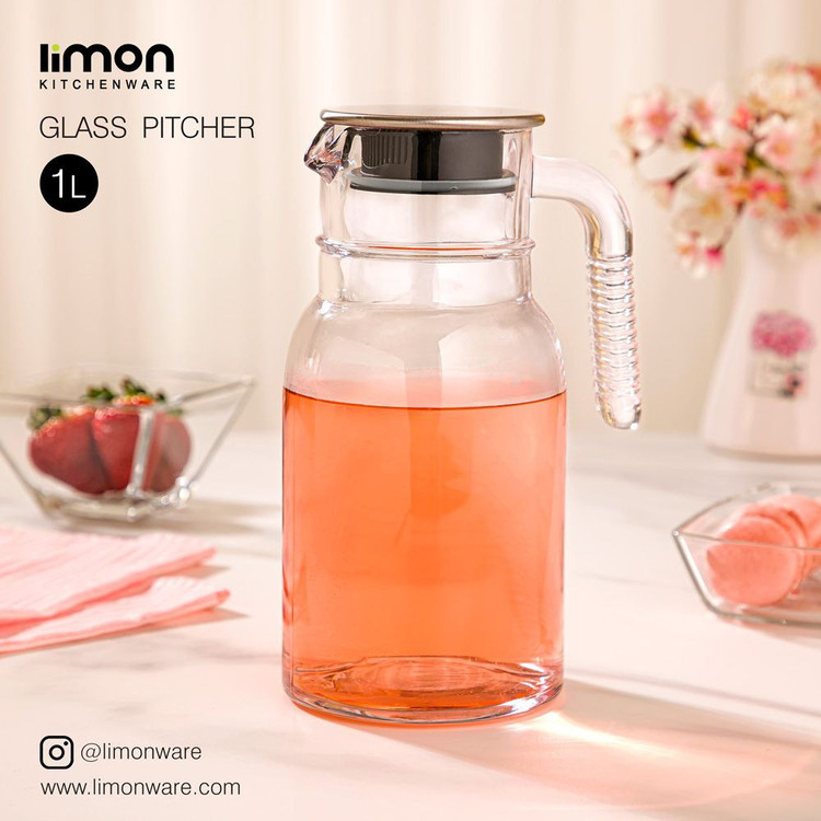 پارچ شیشه ای 1 لیتر درب استیل(لیمون)۲۳۴۹