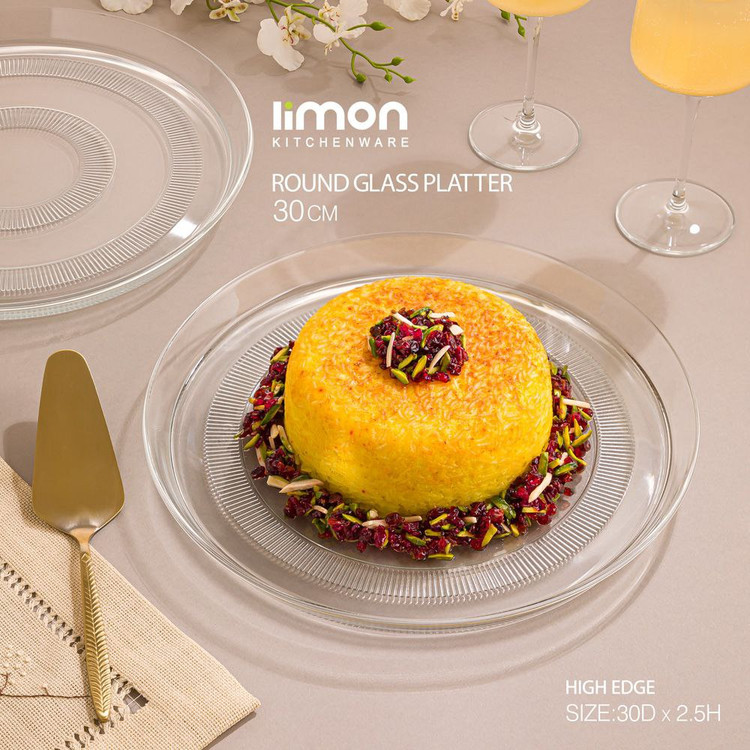 دیس گرد بزرگ شیشه ای فطر ۳۰ سانت (لیمون) ۲۴۳۷