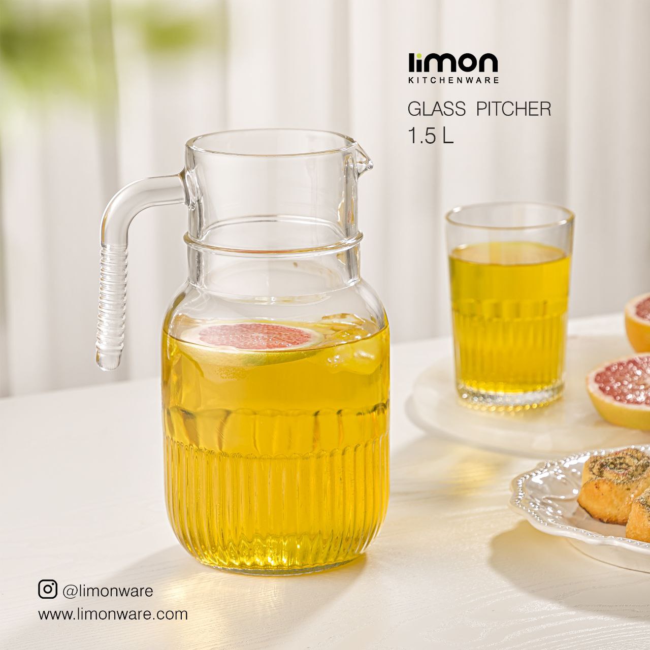 پارچ شیشه ای ۱,۵ لیتر شیاردار (لیمون) ۲۲۹۹