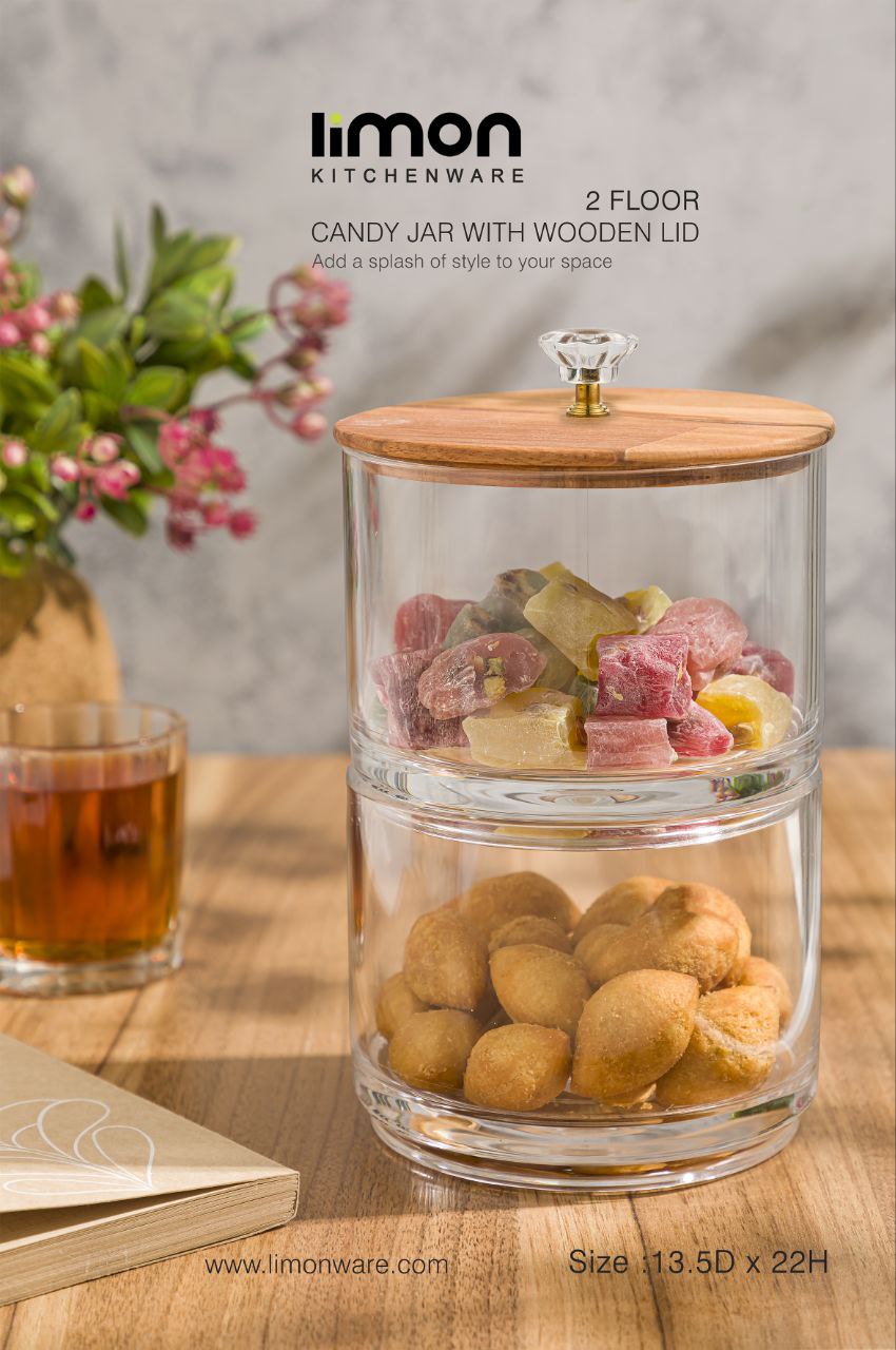 شکلات خوری 2 طبقه اکرولیک درب چوبی (لیمون) ۲۱۶۷
