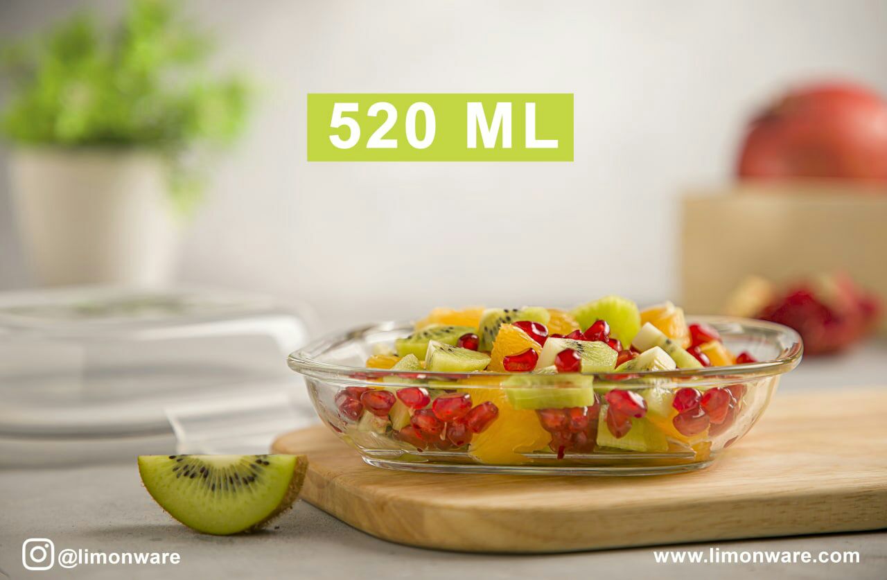 ظرف شیشه ای سرو نگهداری دربدار ۵۲۰میل(لیمون)2026
