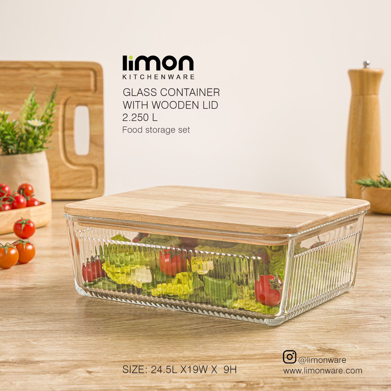 ظرف شیشه ای مستطیل 2,25 لیتر0درب چوبی(لیمون) 2192