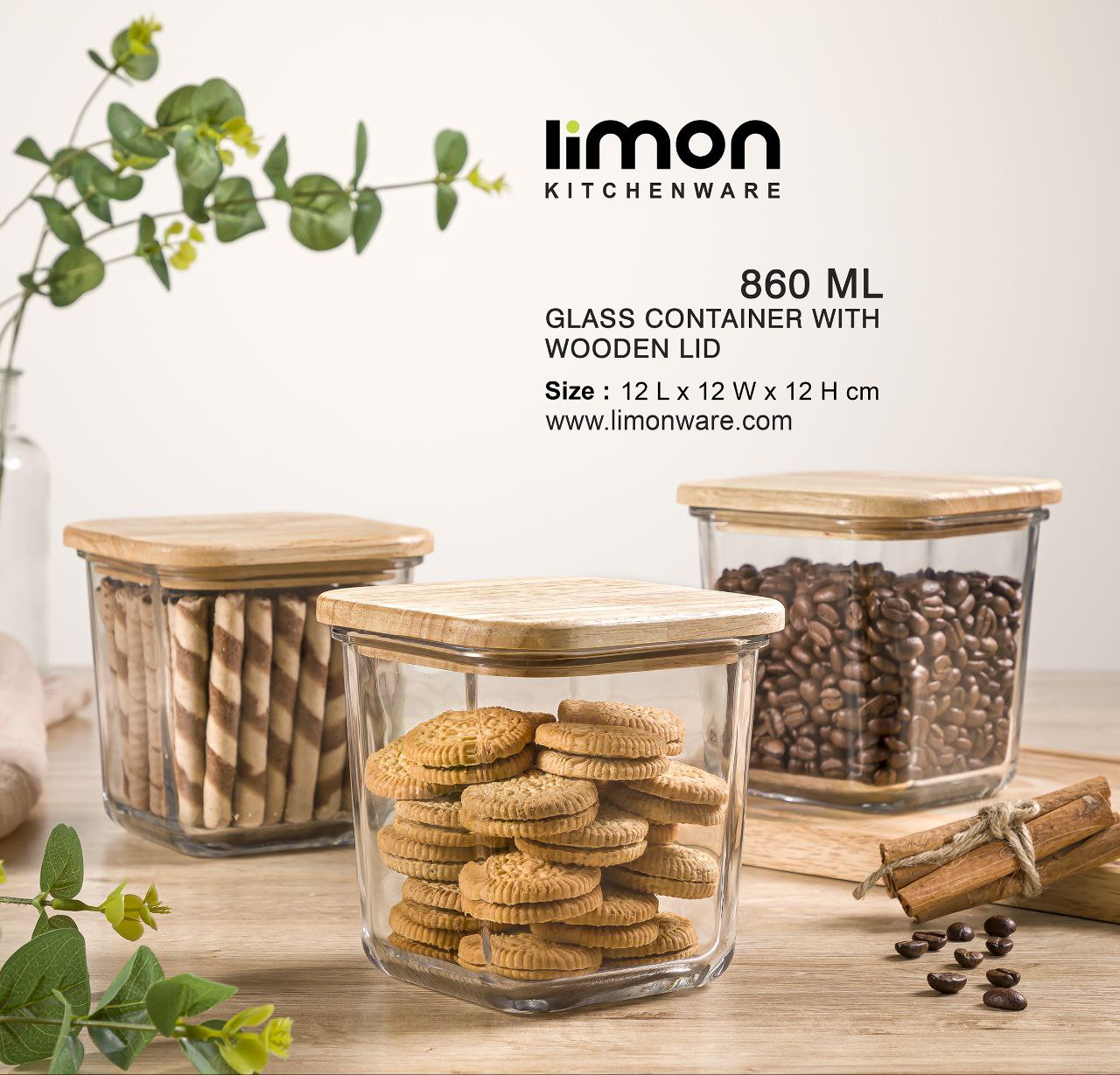 ظرف شیشه ای مذبع860میل درب چوبی(لیمون) 2189