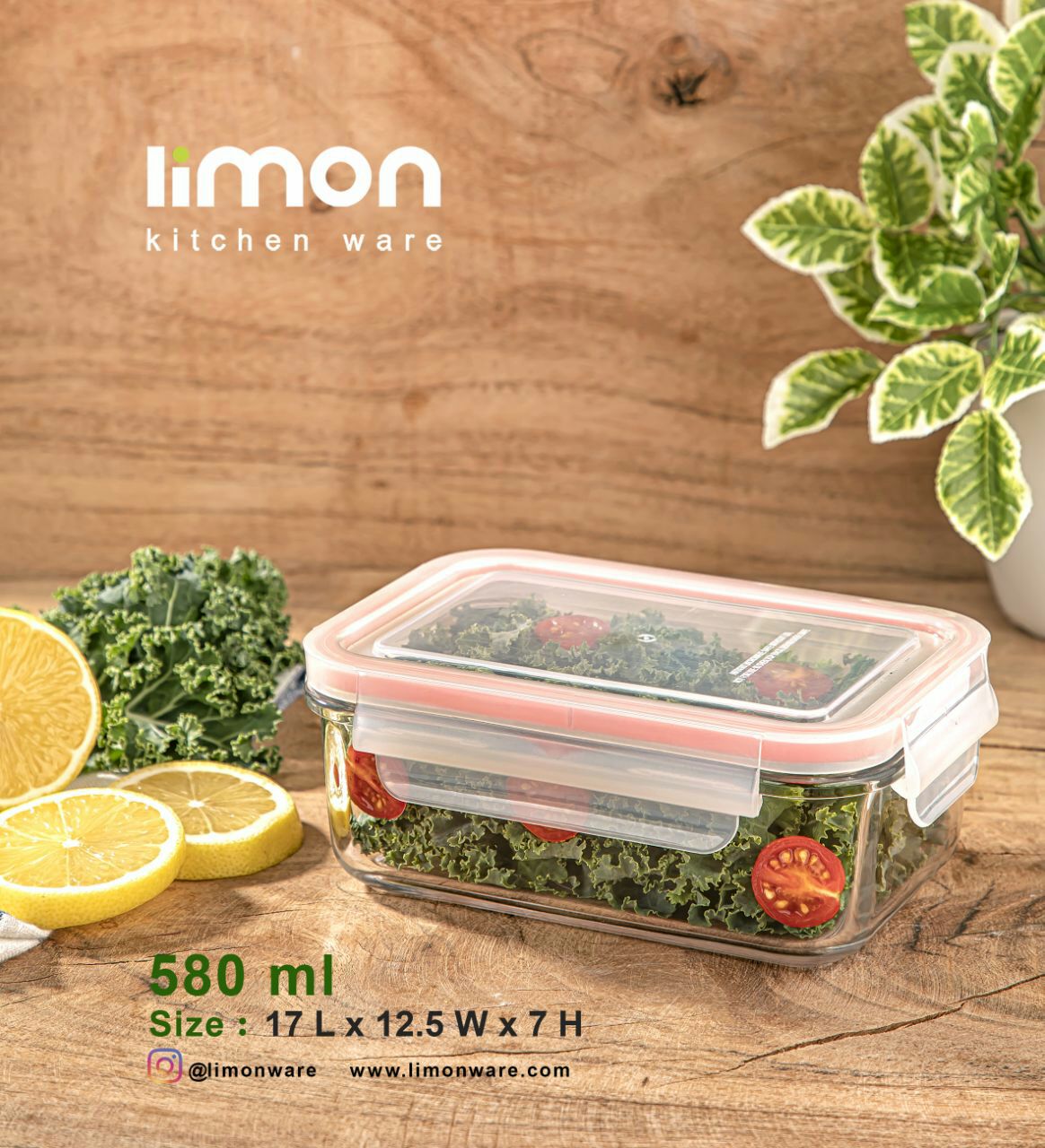ظرف شیشه ای مستطیل دربدار 580 میل(لیمون)2028
