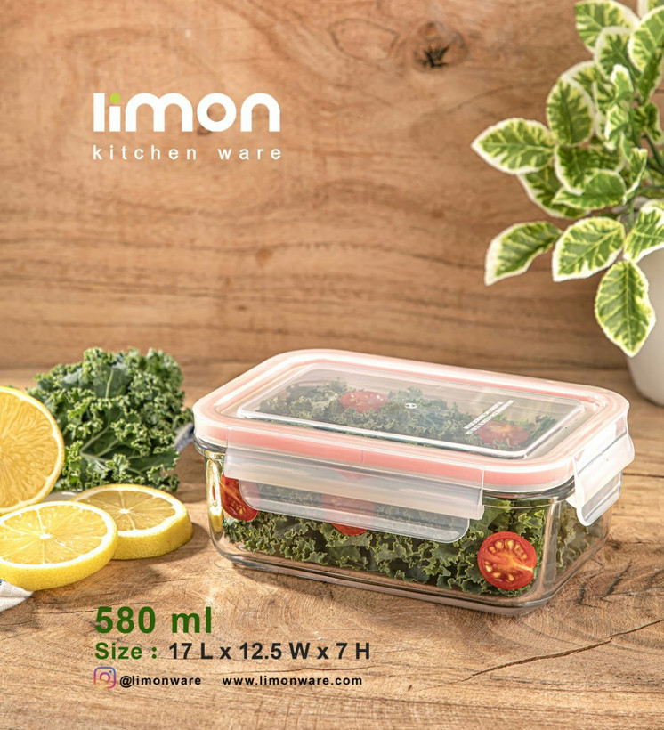 ظرف شیشه ای مستطیل دربدار 580 میل(لیمون)2028