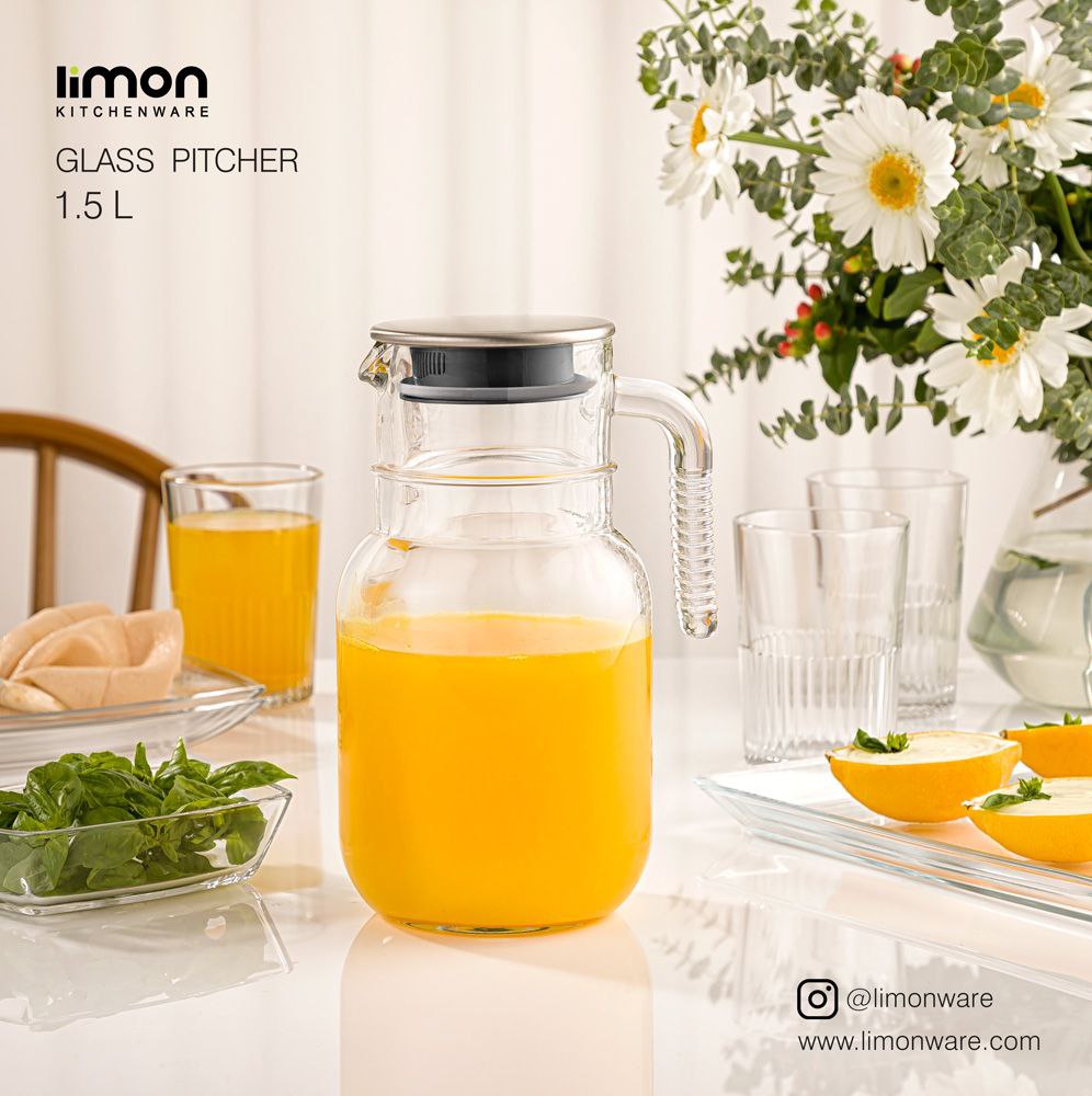 پارچ شیشه ای ۱,۵ لیتر ساده درب استیل(لیمون)۲۳۷۶