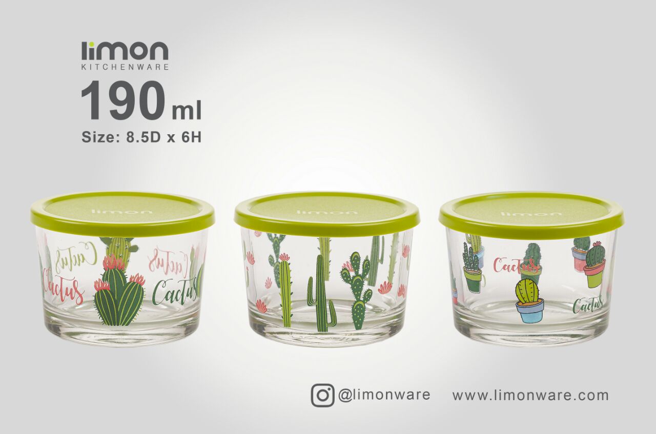 ظرف شیشه ای دربدار۱۹۰ میل چاپدار(لیمون)۲۰۶۸