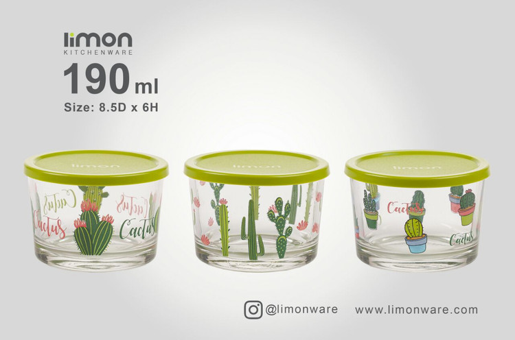 ظرف شیشه ای دربدار۱۹۰ میل چاپدار(لیمون)۲۰۶۸
