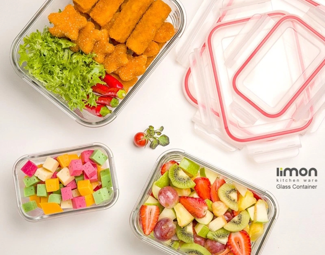 ست ظرف 3 سایز شیشه ای مستطیل(لیمون) 1806