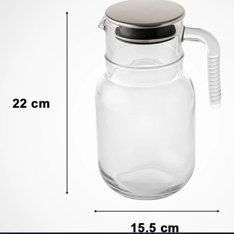 پارچ شیشه ای ۱,۵ لیتر ساده درب استیل(لیمون)۲۳۷۶