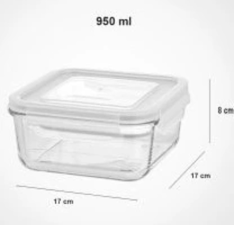 ظرف شیشه ای مربع دربدار 950میل(لیمون) 2034