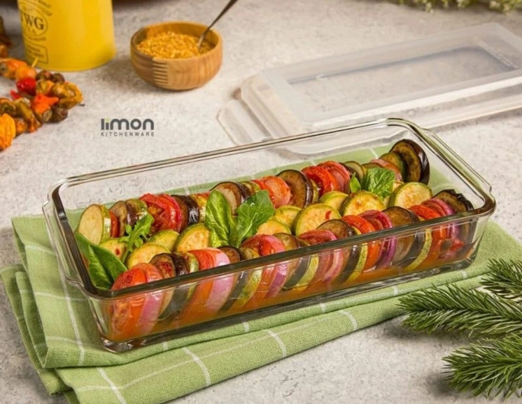 ظرف شیشه ای مستطیل دربدار 1,4 لیتر(لیمون) 2050